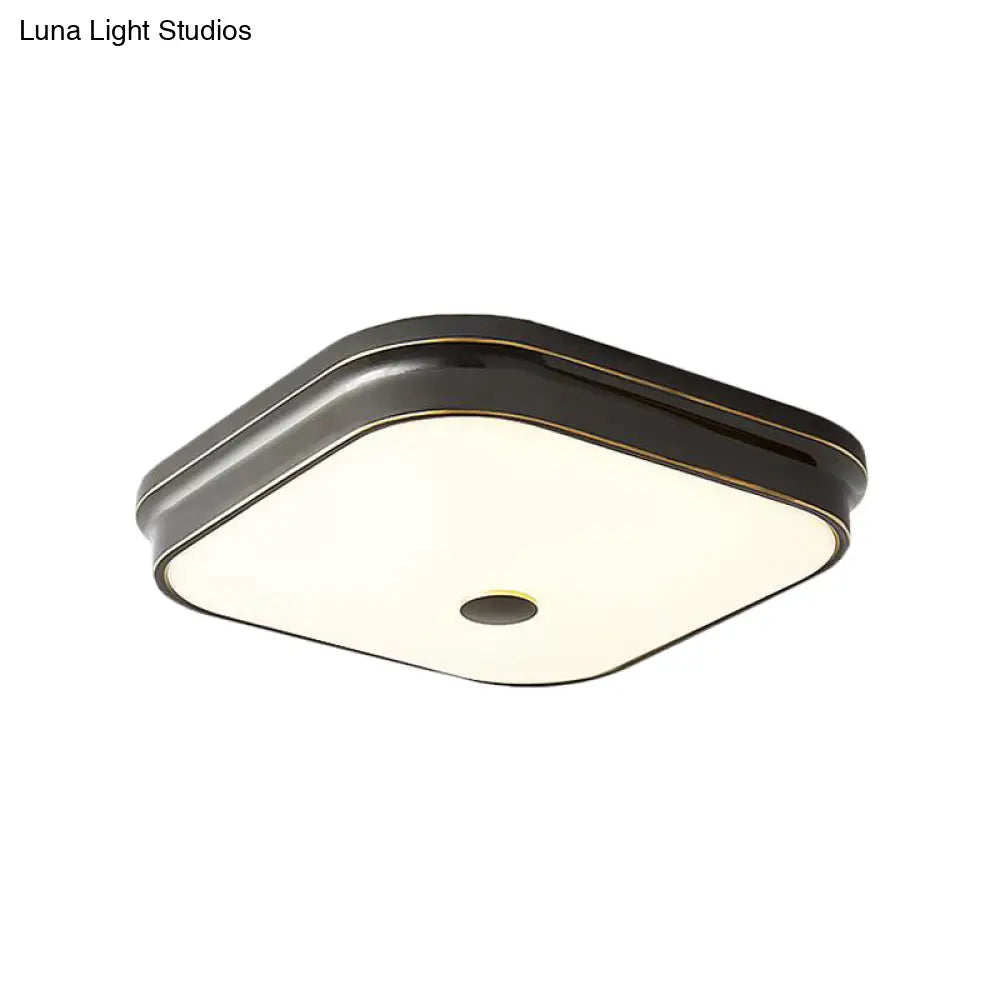 Led Flushmount Lighting: Traditional Square Frosted Glass Ceiling Light - Black/Gold For Living
