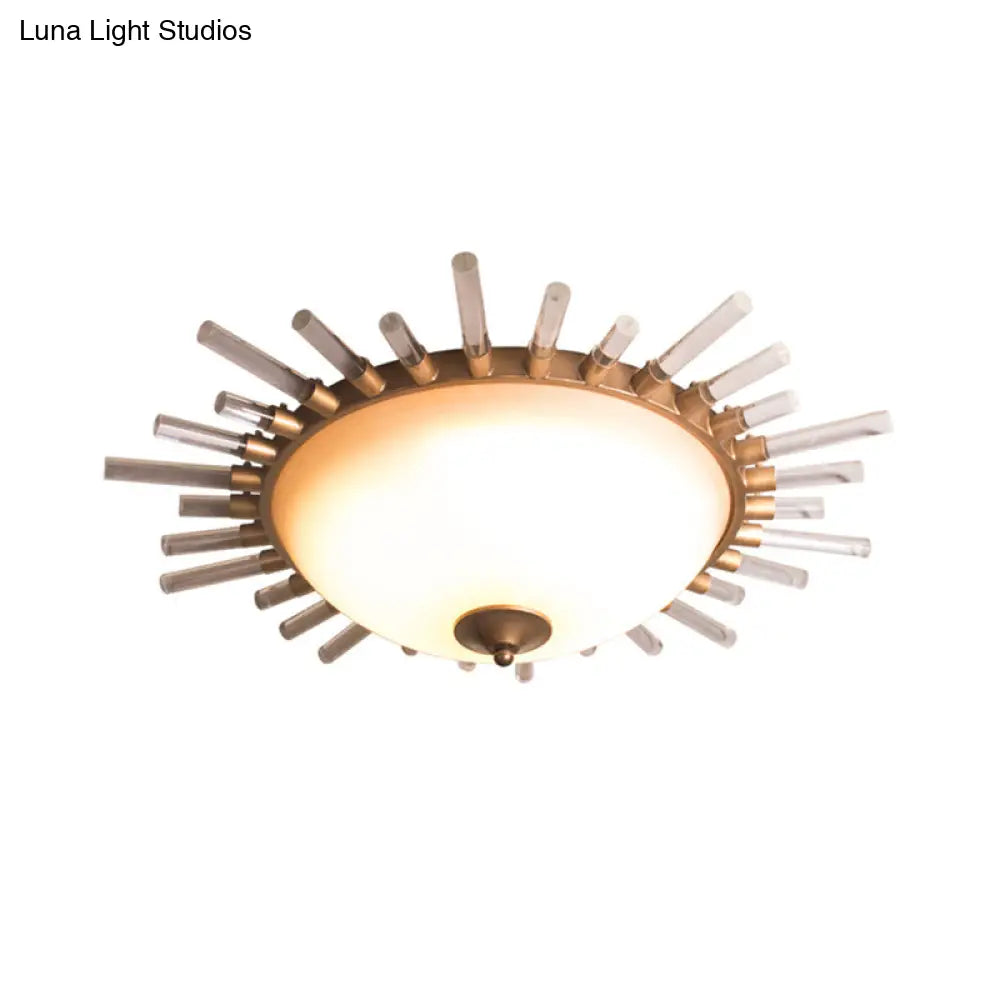Led Fluted Crystal Flushmount Ceiling Lamp - 24/30 Modern Gold Opal Glass Bowl Corridor Lighting