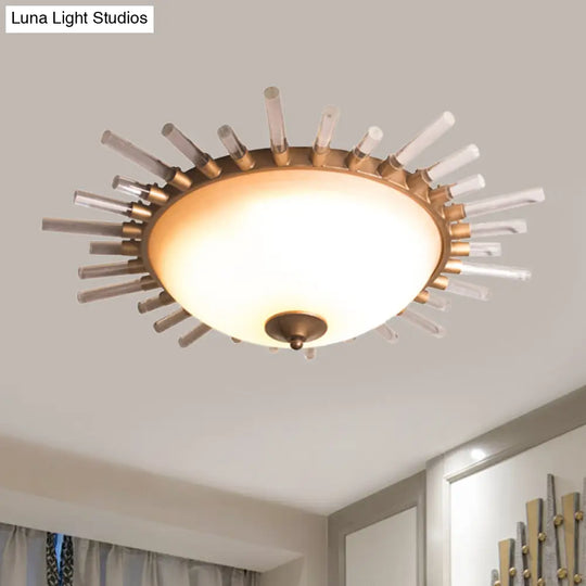 Led Fluted Crystal Flushmount Ceiling Lamp - 24’/30’ Modern Gold Opal Glass Bowl Corridor