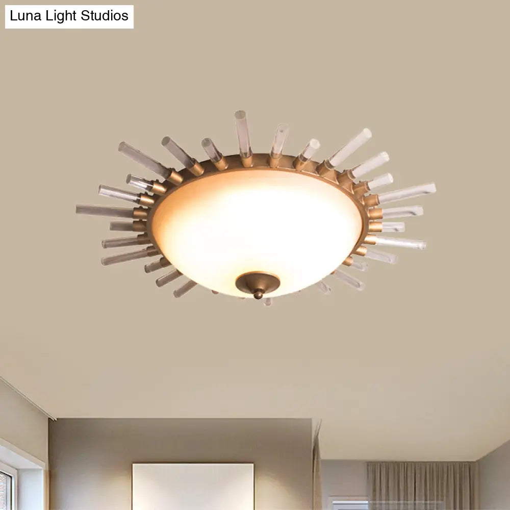 Led Fluted Crystal Flushmount Ceiling Lamp - 24/30 Modern Gold Opal Glass Bowl Corridor Lighting