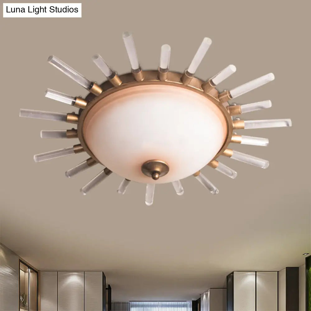 Led Fluted Crystal Flushmount Ceiling Lamp - 24/30 Modern Gold Opal Glass Bowl Corridor Lighting