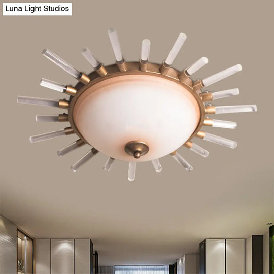 Led Fluted Crystal Flushmount Ceiling Lamp - 24/30 Modern Gold Opal Glass Bowl Corridor Lighting