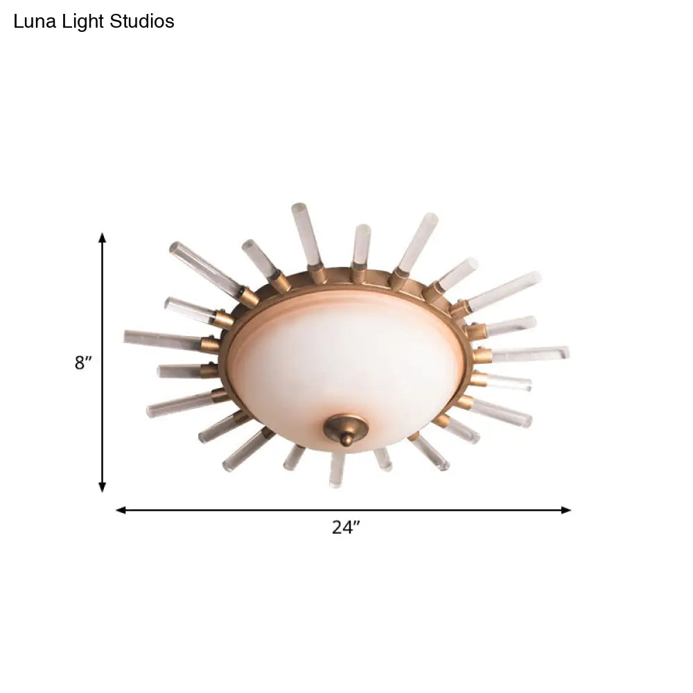 Led Fluted Crystal Flushmount Ceiling Lamp - 24’/30’ Modern Gold Opal Glass Bowl Corridor