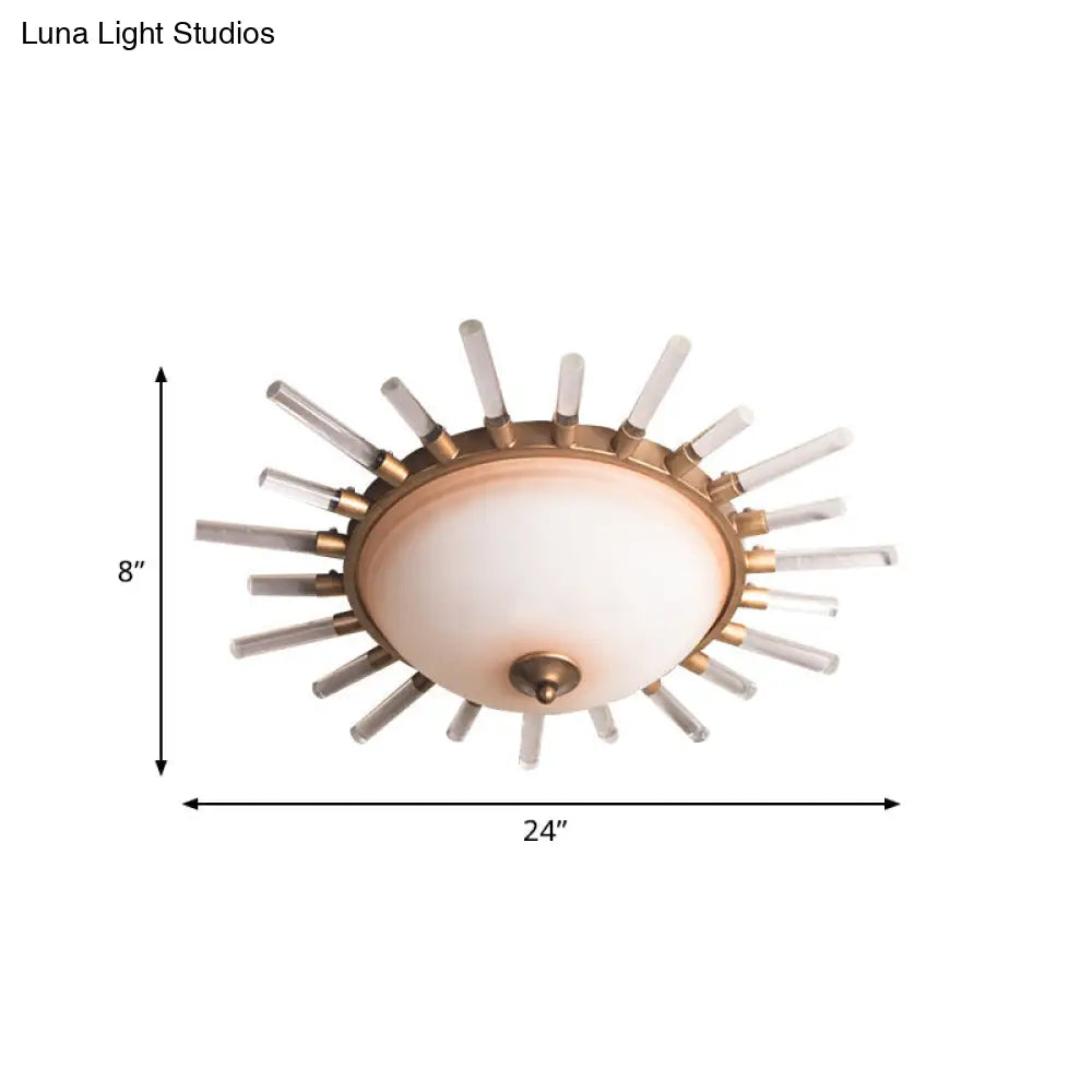 Led Fluted Crystal Flushmount Ceiling Lamp - 24/30 Modern Gold Opal Glass Bowl Corridor Lighting