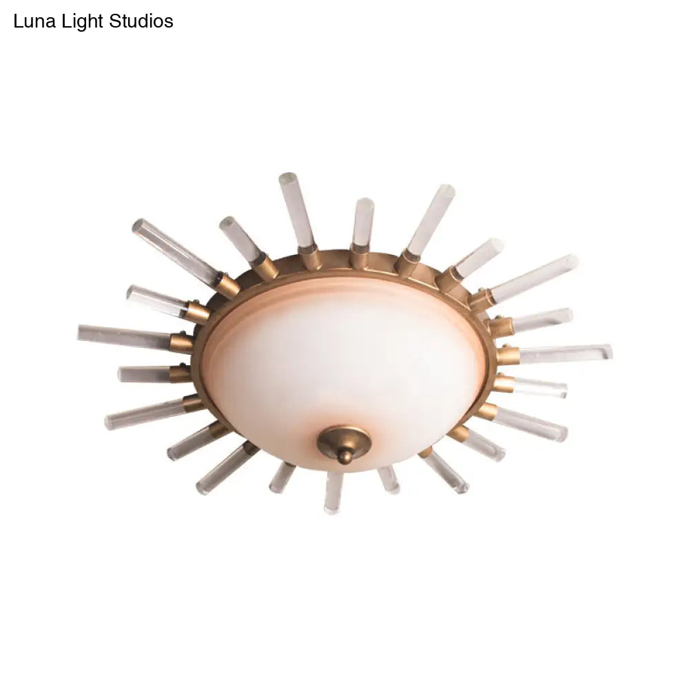 Led Fluted Crystal Flushmount Ceiling Lamp - 24/30 Modern Gold Opal Glass Bowl Corridor Lighting