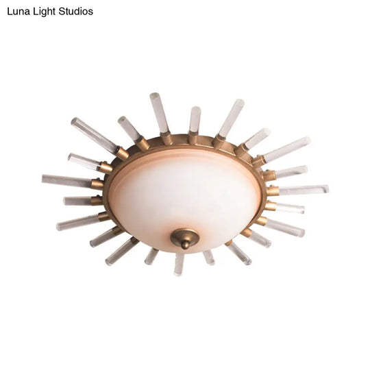 Led Fluted Crystal Flushmount Ceiling Lamp - 24/30 Modern Gold Opal Glass Bowl Corridor Lighting