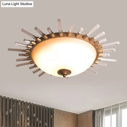 Led Fluted Crystal Flushmount Ceiling Lamp - 24’/30’ Modern Gold Opal Glass Bowl Corridor