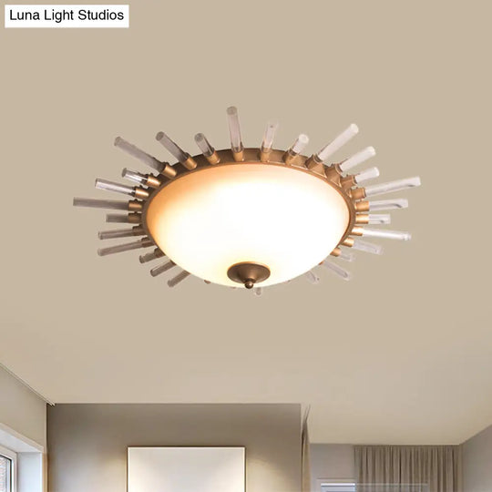 Led Fluted Crystal Flushmount Ceiling Lamp - 24’/30’ Modern Gold Opal Glass Bowl Corridor