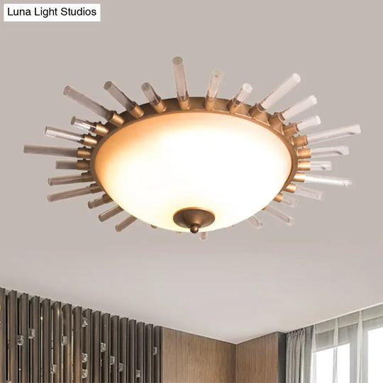 Led Fluted Crystal Flushmount Ceiling Lamp - 24/30 Modern Gold Opal Glass Bowl Corridor Lighting