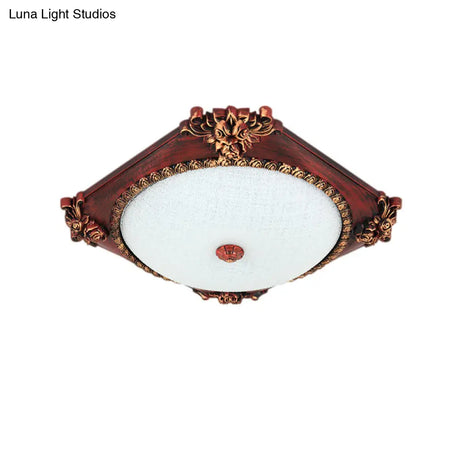 Led Frosted Glass Square Flush Mount Fixture With Bronze/Copper Finish - Countryside Ceiling Light