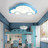 Led Indoor Flushmount Light With Car Cartoon Acrylic Shade Stylish Blue/Pink Ceiling Lamp In