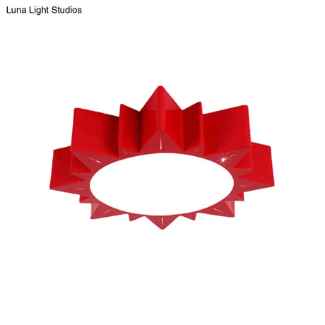 Led Kindergarten Ceiling Light With Sun Acrylic Shade In Red/Yellow/Blue Colors
