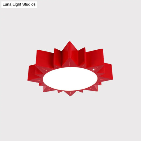 Led Kindergarten Ceiling Light With Sun Acrylic Shade In Red/Yellow/Blue Colors