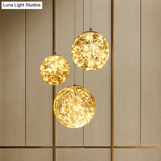 Led Kitchen Flush Mount Light - Stainless-Steel Starry Ceiling Lighting With Glass Shade Amber /