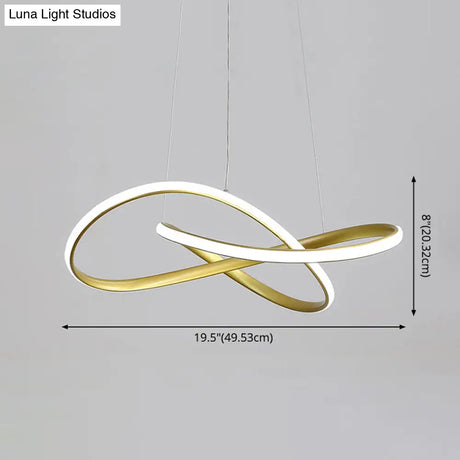 Led Line Chandelier - Modern Minimalist Style White Acrylic Shade Irregular Curved Dining Room