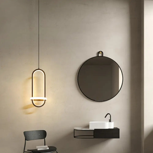 Modern Led Metal Bedside Pendant Chandelier With Halo Ring