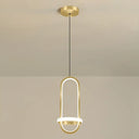 Led Metal Bedside Pendant Light With Halo Ring Gold / White