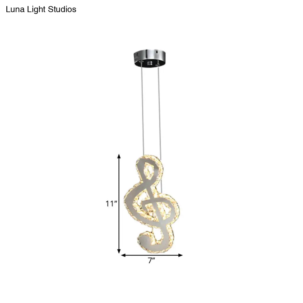 Led Music Note Pendant Light - Contemporary Stainless-Steel Clear Cut Crystal Mini Hanging Lamp