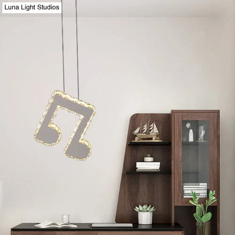 Led Music Note Pendant Light - Contemporary Stainless-Steel Clear Cut Crystal Mini Hanging Lamp