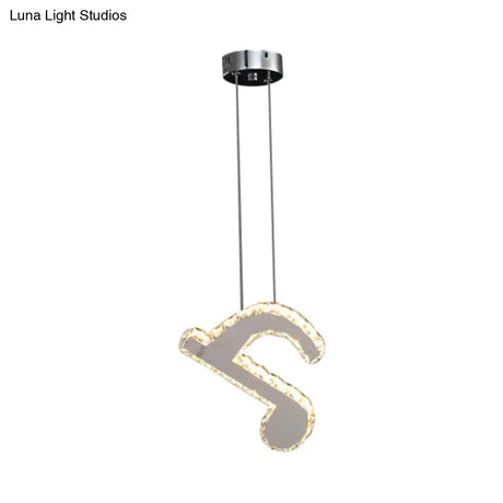Led Music Note Pendant Light - Contemporary Stainless-Steel Clear Cut Crystal Mini Hanging Lamp