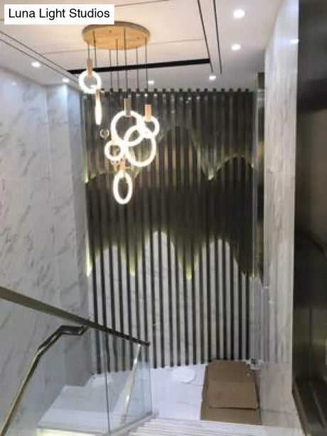 Led Nordic Wooden Iron Acryl Rings Diy Lamp Light.pendant Lights.pendant Lamp.pendant Light For