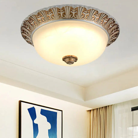 Led Opal Glass Flush Mount Ceiling Light In Khaki Tone Sizes 10.5’ & 12.5’ - Traditional Design