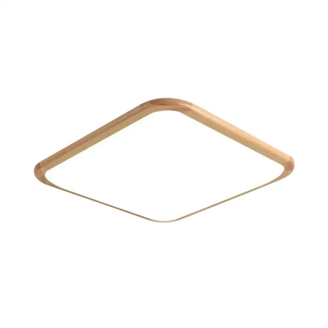 Led Parlor Ceiling Lamp Simple Beige Flush Mount Fixture With Wood Shade In Warm/White Light