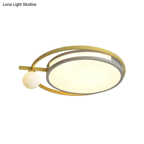 Led Round Flush Light With Nordic Acrylic Globe Shade In Black/Grey
