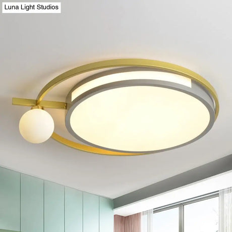 Led Round Flush Light With Nordic Acrylic Globe Shade In Black/Grey