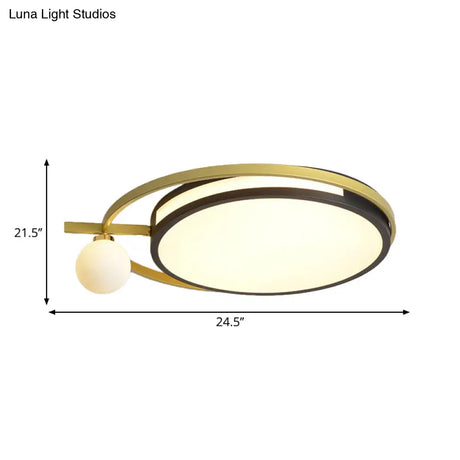 Led Round Flush Light With Nordic Acrylic Globe Shade In Black/Grey