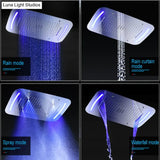 LED Shower Ceiling Large Rainfall Bathroom Thermostatic Faucets Set Waterfall Mist Bubble Showerhead 6 Functions System