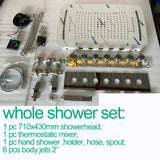LED Shower Ceiling Large Rainfall Bathroom Thermostatic Faucets Set Waterfall Mist Bubble Showerhead 6 Functions System