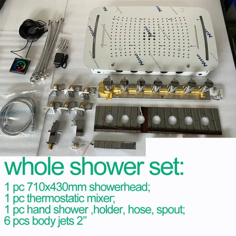 LED Shower Ceiling Large Rainfall Bathroom Thermostatic Faucets Set Waterfall Mist Bubble Showerhead 6 Functions System