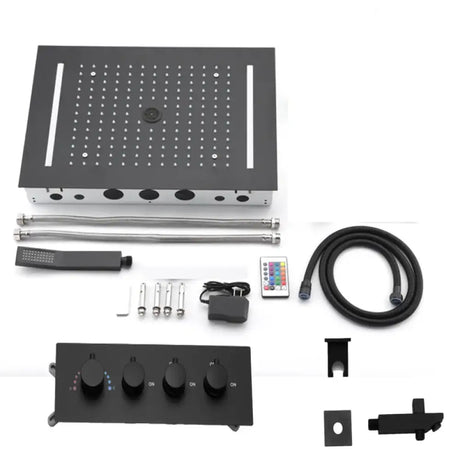 LED Shower Set Thermostatic 3 Ways Ceiling Massage Column and Rainfall Bathroom Chrome Surface black shower set shower