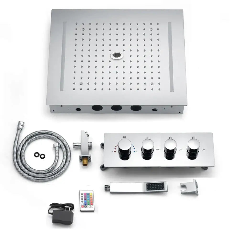 LED Shower Set Thermostatic 3 Ways Ceiling Massage Column and Rainfall Bathroom Chrome Surface chrome shower set shower