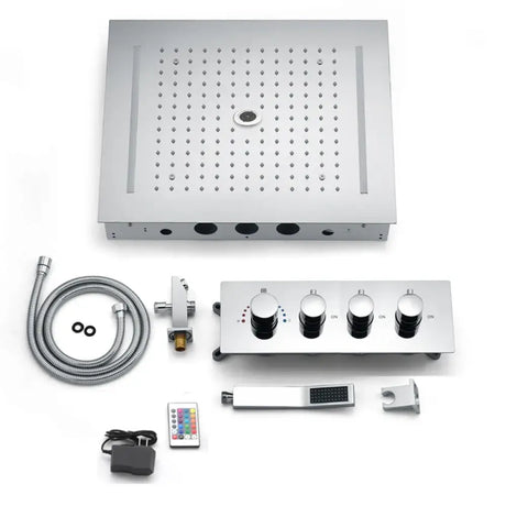 LED Shower Set Thermostatic 3 Ways Ceiling Massage Column and Rainfall Bathroom Chrome Surface chrome shower set shower