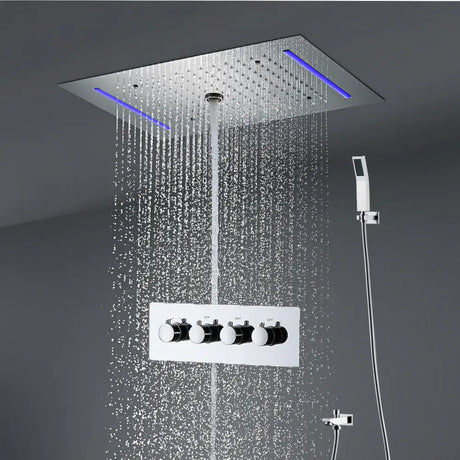 LED Shower Set Thermostatic 3 Ways Ceiling Massage Column and Rainfall Bathroom Chrome Surface shower Faucet