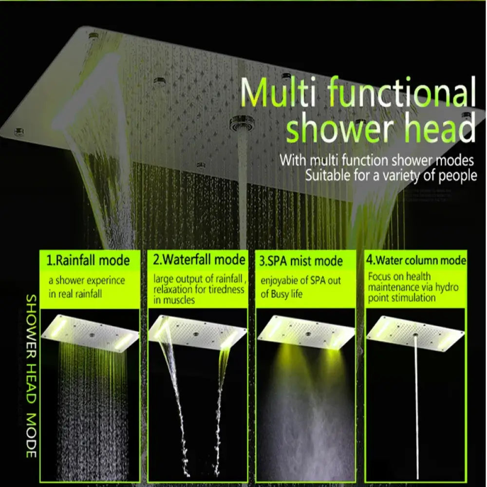 LED Shower System Thermostatic Shower 5 Ways Column Mist Waterfall Mist Chrome Bathroom Set shower Faucet