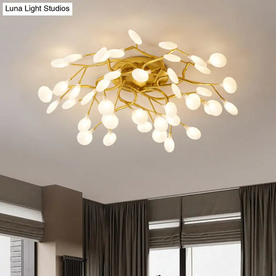 Led Tree Branch Semi Flush Chandelier Light For Living Room With Firefly Shade - Modern Metallic