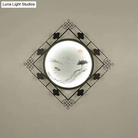 Led Wall Lights For Living Room With Black Chinese Mount And Rhombus Frame