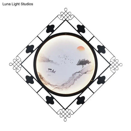 Led Wall Lights For Living Room With Black Chinese Mount And Rhombus Frame