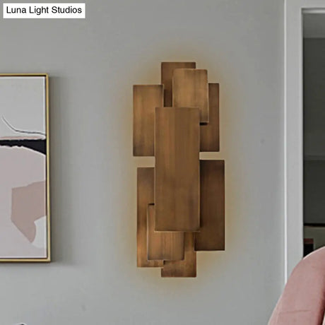 Led Wall Sconce With Metallic Rectangular Shade For Stairway Or Dark Wood