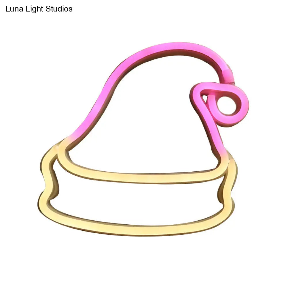Led White Christmas Hat Wall Light: Festive Battery-Powered Neon Decor