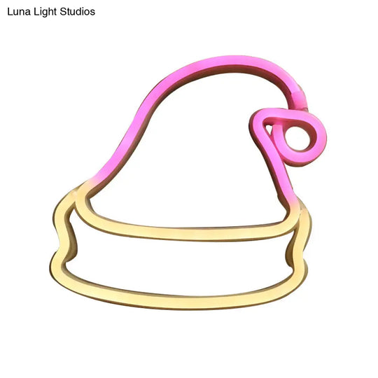 Led White Christmas Hat Wall Light: Festive Battery-Powered Neon Decor