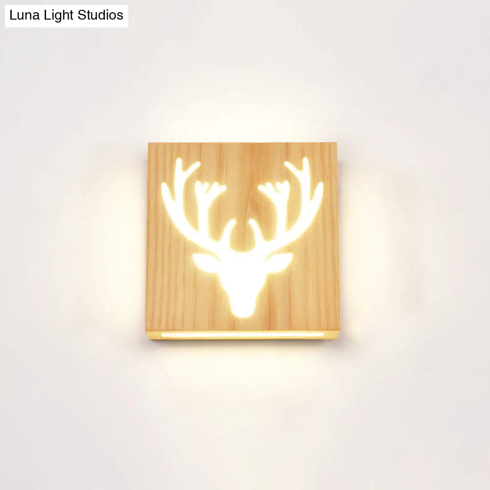 Led Wooden Wall Sconce: Contemporary Square Cutout Living Room Light