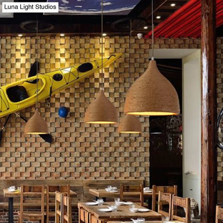 Light Beige Rope Pendant - Retro Industrial Teardrop Hanging Lamp For Dining Room