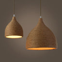 Light Beige Rope Pendant - Retro Industrial Teardrop Hanging Lamp For Dining Room / 7’