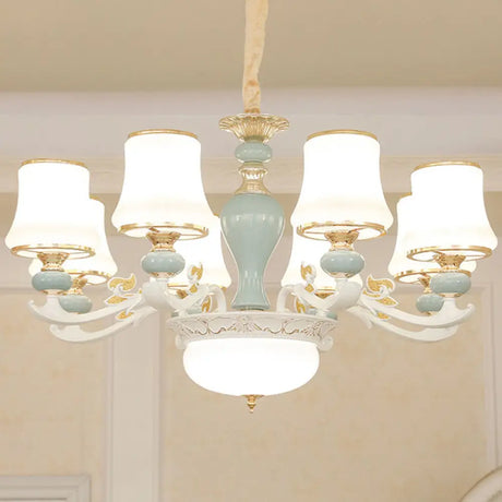 Light Blue Cone Chandelier Pendant Kit With Cream Glass For Contemporary Living Room 8 /