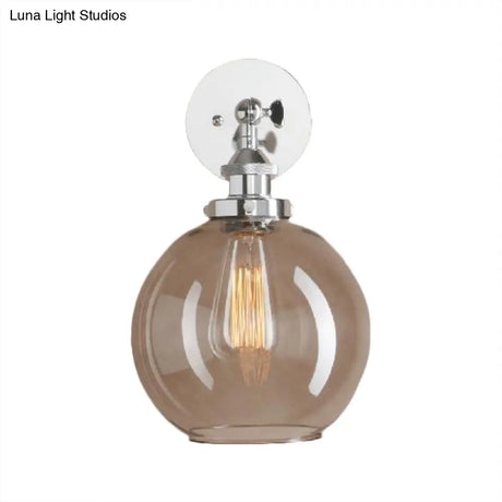 Light Grey Glass Wall Sconce: Industrial Black/Brass/Copper Globe Living Room Lighting Fixture