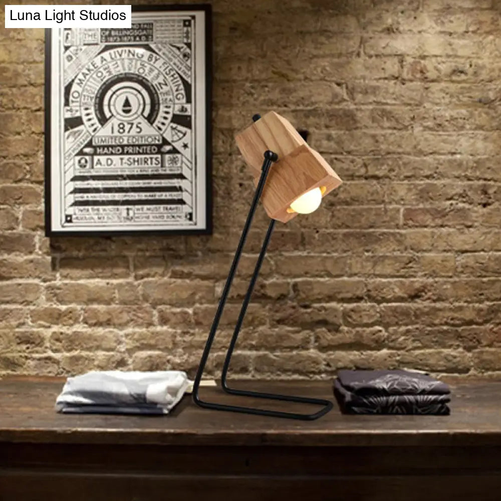 Lillian - Farmhouse Black Trapezoid Night Table Lamp Wooden Led Bedroom Nightstand Light With